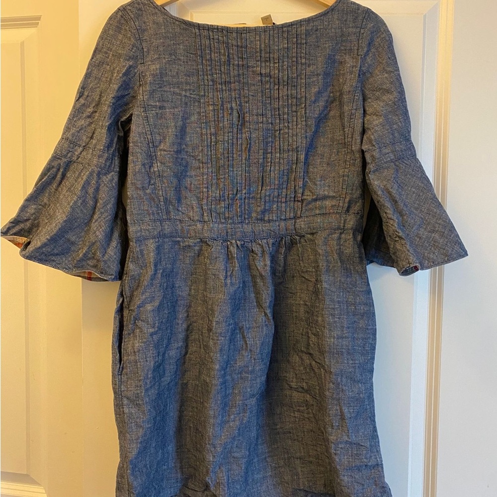 Blue Chambray Dress with Bell Sleeves
